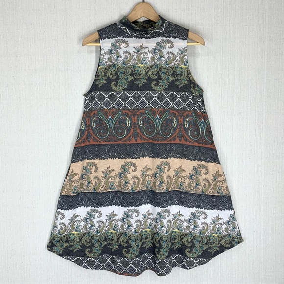 Mitto Shop~NWT~Sleeveless Knit‎ Mini Shift Dress~Hi Neck~Boho~Sz S - Picture 1 of 8